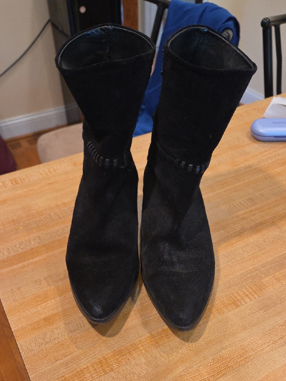 Freda Salvador Black Suede Pointed-Toe Ankle Booties